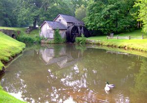 Photo of Mabry Mill with mill pond in the forefront